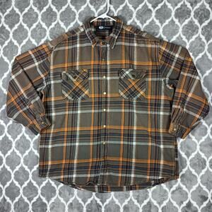 Polar King Plaid Shirt Men 3XLT Brown Button Snap Up Rugged Heavyweight